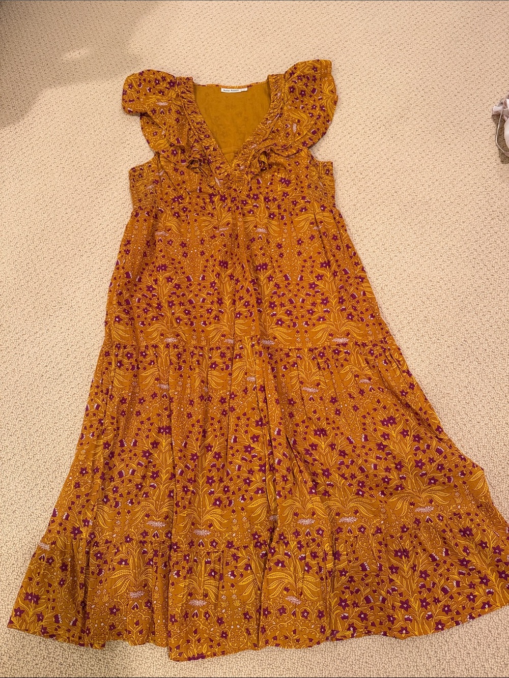 Roller Rabbit Mustard Maxi Dress with Purple Floral Print
